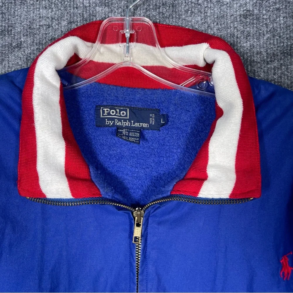 Vintage Polo Mens Large Black Blue Color Block Wool Collar Fleece‎ Lined Jacket